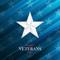 USA Happy Veterans Day greeting card with silver star on blue background.