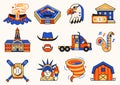 USA Icons and Design Elements in Line Art Royalty Free Stock Photo