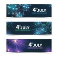 USA Independence day banners vector set with fireworks Royalty Free Stock Photo