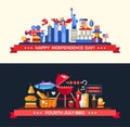 USA Independence Day and BBQ Banners Set Royalty Free Stock Photo