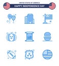 USA Independence Day Blue Set of 9 USA Pictograms of american; scroll; country; festival; food