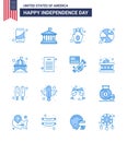 USA Independence Day Blue Set of 16 USA Pictograms of house; day; chips; sports; basketball Royalty Free Stock Photo