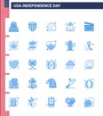 USA Independence Day Blue Set of 25 USA Pictograms of video; american; animal; space; landmark