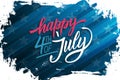 USA Independence Day celebrate banner with brush stroke background and hand lettering text Happy 4th of July. Royalty Free Stock Photo