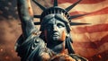 USA Independence Day Concept. Statue of Liberty in front of American Flag extreme closeup Royalty Free Stock Photo