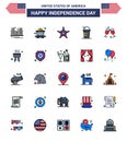 USA Independence Day Flat Filled Line Set of 25 USA Pictograms of beer; limonade; rail; american; usa