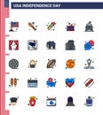 USA Independence Day Flat Filled Line Set of 25 USA Pictograms of independence; holiday; usa; drum; holiday