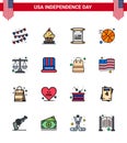 USA Independence Day Flat Filled Line Set of 16 USA Pictograms of law; court; scroll; sports; basketball Royalty Free Stock Photo