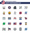 USA Independence Day Flat Filled Line Set of 25 USA Pictograms of paper; grill; eagle; bbq; food