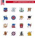 USA Independence Day Flat Filled Line Set of 16 USA Pictograms of political; donkey; monument; food; corn dog Royalty Free Stock Photo