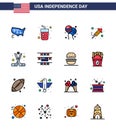 USA Independence Day Flat Filled Line Set of 16 USA Pictograms of ice hockey; day; bloon; festival; fire work Royalty Free Stock Photo