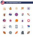 USA Independence Day Flat Set of 25 USA Pictograms of american; buntings; burger; food; corn dog