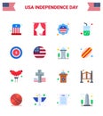 USA Independence Day Flat Set of 16 USA Pictograms of dollar; cola; country; summer; glass