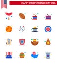 USA Independence Day Flat Set of 16 USA Pictograms of fire; usa; drum; football; american