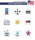 USA Independence Day Flat Set of 9 USA Pictograms of men; video; scale; movis; parade