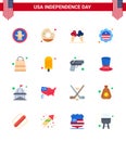 USA Independence Day Flat Set of 16 USA Pictograms of money; badge; icecream; international flag; country