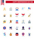 USA Independence Day Flat Set of 25 USA Pictograms of party; celebrate; man; balloons; summer