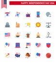 USA Independence Day Flat Set of 25 USA Pictograms of phone; smart phone; day; star; independence