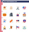 USA Independence Day Flat Set of 16 USA Pictograms of pumpkin; love; tent free; heart; american