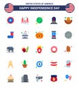 USA Independence Day Flat Set of 25 USA Pictograms of american; gravestone; tourism; grave; united