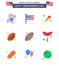 USA Independence Day Flat Set of 9 USA Pictograms of footbal; american ball; fire work; sports; ball Royalty Free Stock Photo