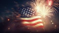 USA Independence Day July 4th, national flag in the night sky with fireworks. AI generated. Royalty Free Stock Photo
