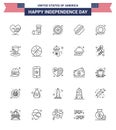 USA Independence Day Line Set of 25 USA Pictograms of nutrition; donut; police; states; american