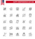 USA Independence Day Line Set of 25 USA Pictograms of protection; american; cash; usa; guiter