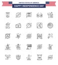 USA Independence Day Line Set of 25 USA Pictograms of wine; usa; american; imerican; sunglasses Royalty Free Stock Photo