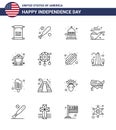 USA Independence Day Line Set of 16 USA Pictograms of adornment; mine; indianapolis; cart; smoke