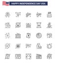 USA Independence Day Line Set of 25 USA Pictograms of american; usa; security; party; cake