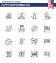 USA Independence Day Line Set of 16 USA Pictograms of ball; american; monument; money; dollar