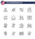 USA Independence Day Line Set of 16 USA Pictograms of money; mail; rugby; invitation; envelope Royalty Free Stock Photo