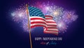 USA Independence day poster with american flag and fireworks. Night sky with firework. 4th of July patriotic holiday Royalty Free Stock Photo