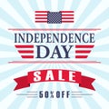 USA independence day sale background with american flag, ribbon and lettering. Vector EPS 10. Royalty Free Stock Photo