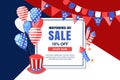 USA Independence Day sale vector banner template. 4 of July celebration concept. Holiday multicolor background Royalty Free Stock Photo