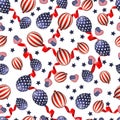 USA Independence Day, 4th of July. Seamless pattern with American Flag, white balloons in red stripes, blue with white Royalty Free Stock Photo