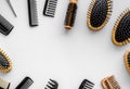 hairdresser tools in beauty salon on white background.