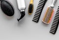 hairdresser tools in beauty salon on white background.