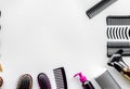 hairdresser tools in beauty salon on white background.