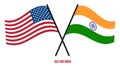 USA and India Flags Crossed And Waving Flat Style. Official Proportion. Correct Colors