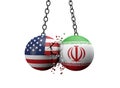 USA And Iran Balls Smashing Together. Political Conflict Concept . 3D Rendering
