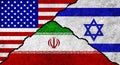 USA, Iran and Israel flag together on a textured background Royalty Free Stock Photo