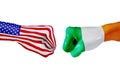 USA and Ireland flag. Concept fight, business competition, conflict or sporting events Royalty Free Stock Photo