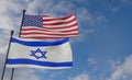 USA and Israel flags, United States flag and Israel flag. with blue sky and clouds. 3D work and 3D image Royalty Free Stock Photo