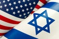 USA Israel. Photo American flag and Flag of Israel conveys the partnership between the two states through the main symbols of Royalty Free Stock Photo