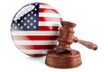 The USA law and justice concept. Wooden gavel with flag of the United States. 3D rendering Royalty Free Stock Photo