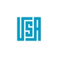 USA Letter Based Logo Icon. Blue Monogram Square Alphabet