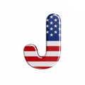 USA letter J - Uppercase 3d american flag font - American way of life, politics  or economics concept Royalty Free Stock Photo