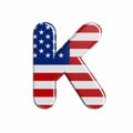 USA letter K - Uppercase 3d american flag font - American way of life, politics  or economics concept Royalty Free Stock Photo